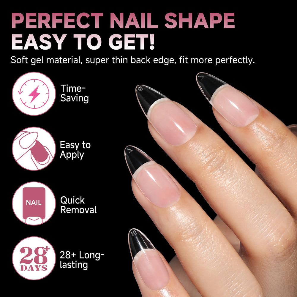 UNA GELLA front-edge design strengthens tips for durable salon-quality results.