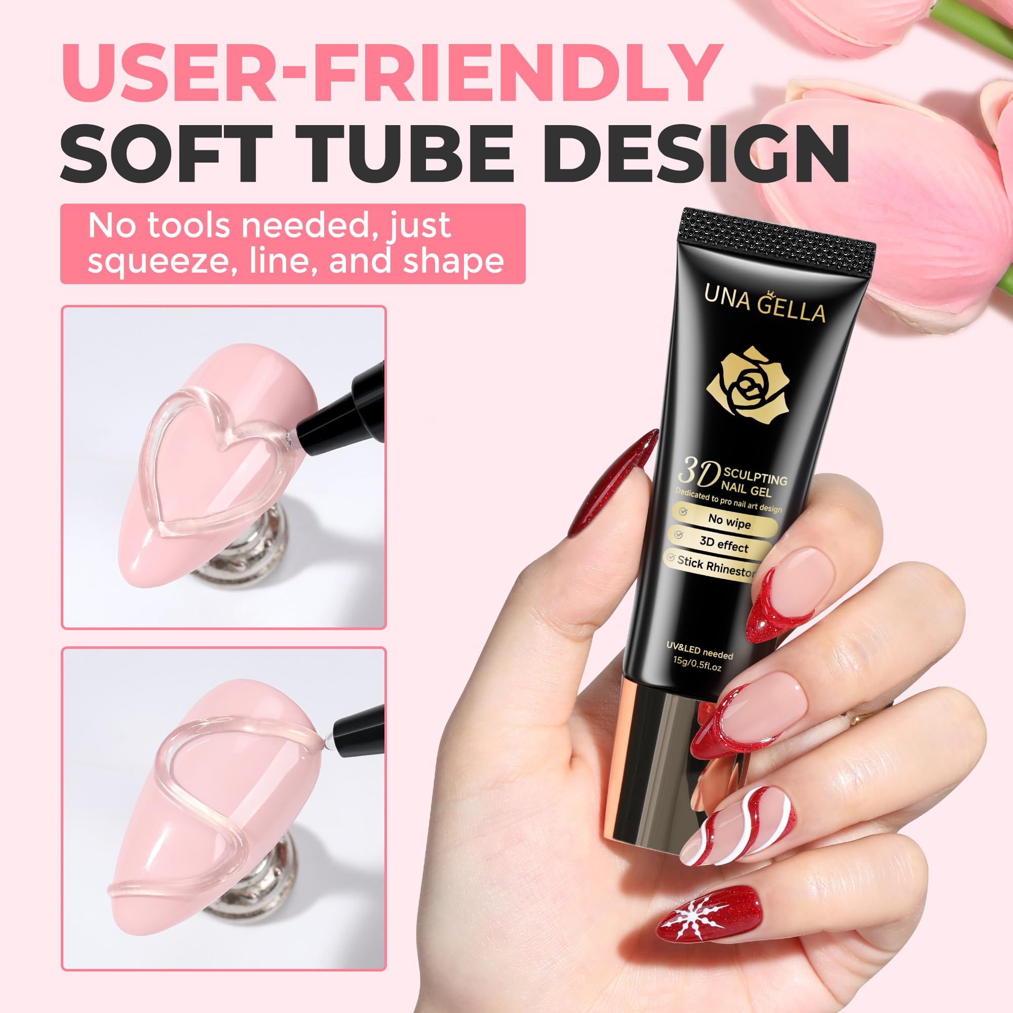 UNA GELLA gel nail-art, compatible con uñas naturales y falsas.