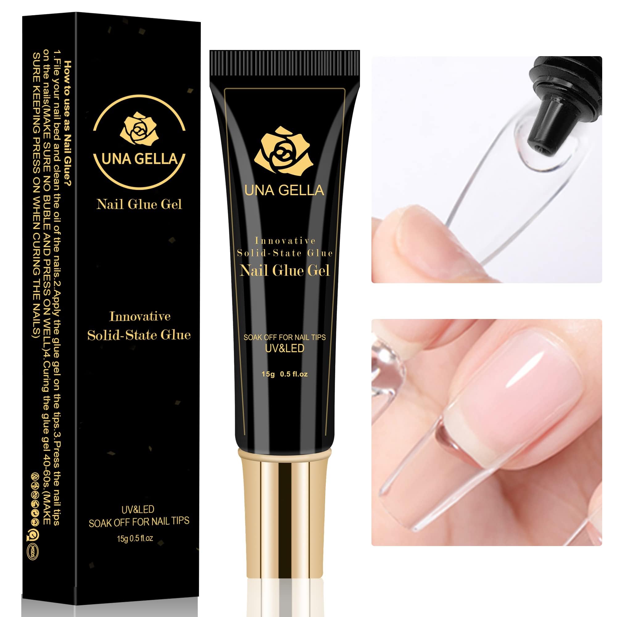 UNA GELLA gel sólido de 15 ml para adherencia fuerte en uñas artificiales.