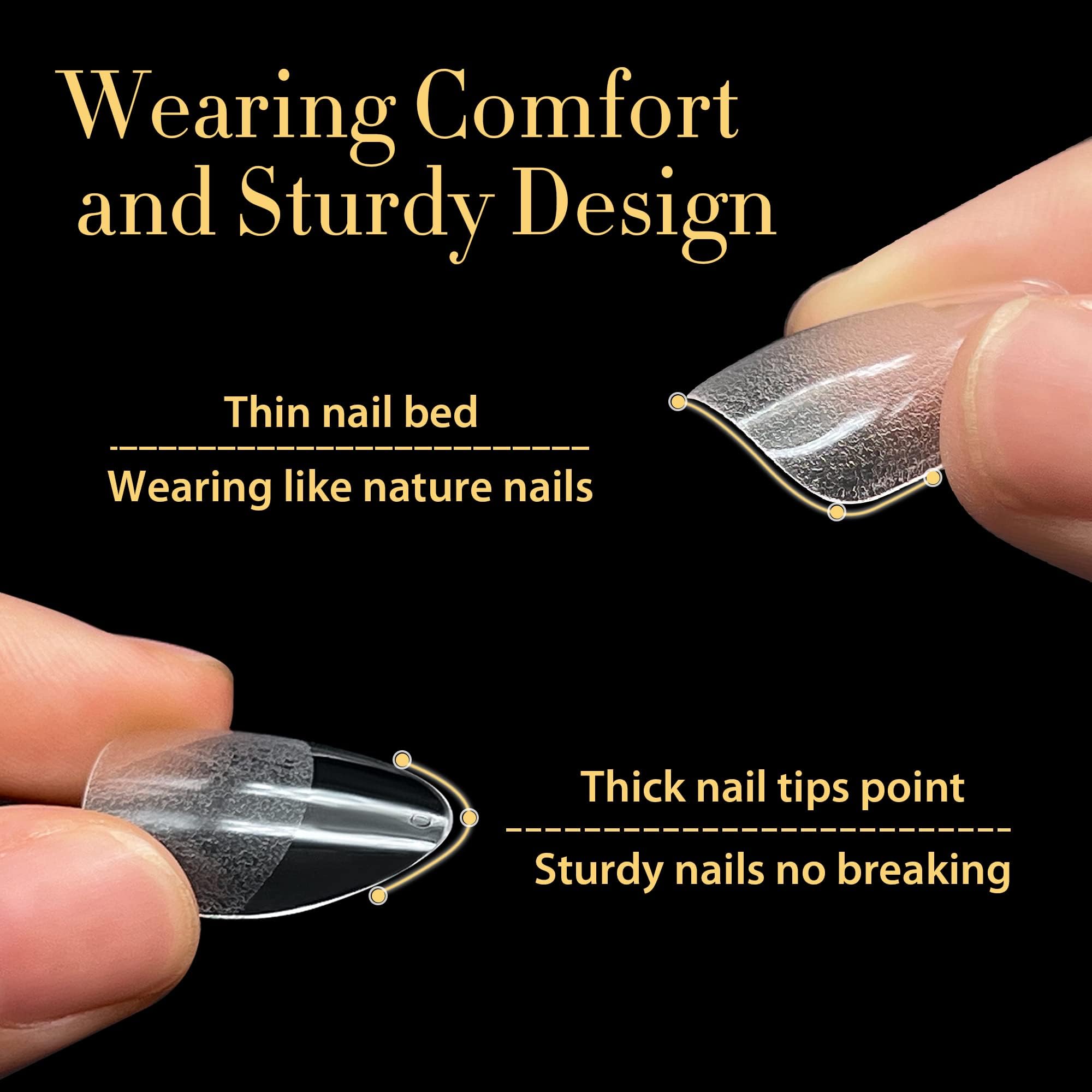UNA GELLA gelly-soft almond tips leave no trace when bent.