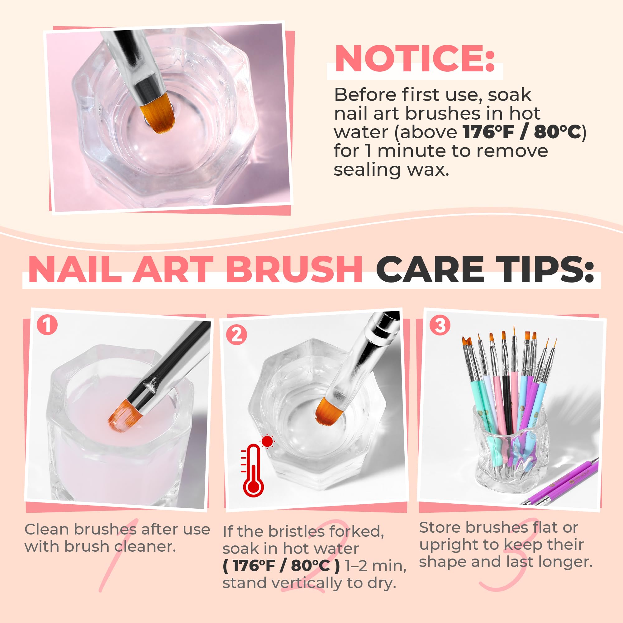 UNA GELLA Liner brush in pink delivers clean thin lines for intricate designs.