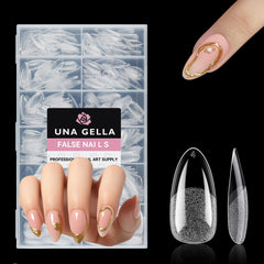UNA GELLA medium almond nail tips – full cover clear for seamless extensions.