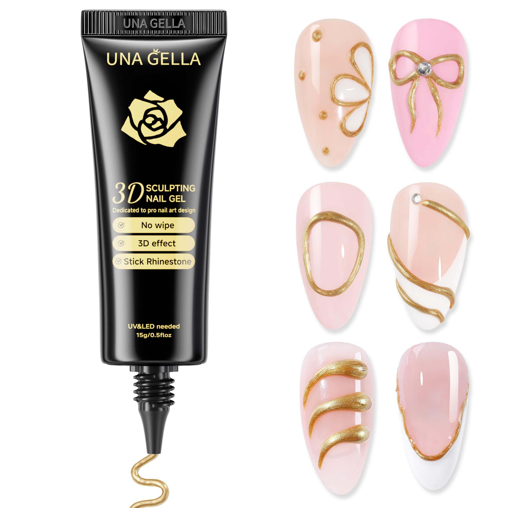 UNA GELLA metallic 3D gel bronze gold design on nails for glamorous accents