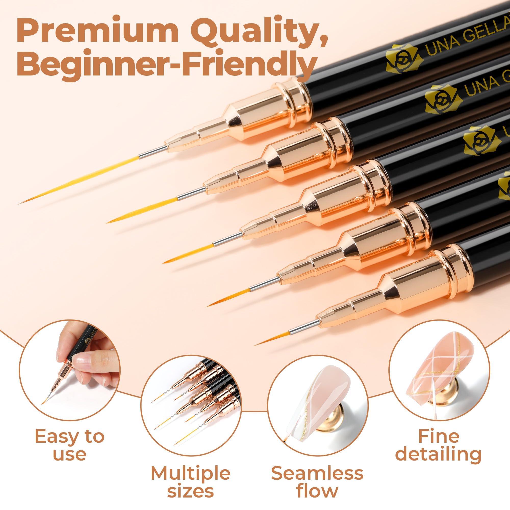 UNA GELLA 15mm brush ideal for bold lines and grids in nail art