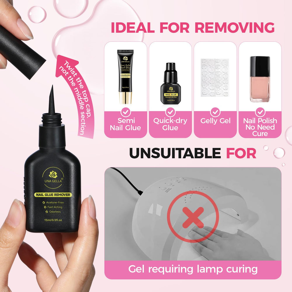 UNA GELLA acetone-free remover offers odorless, gentle nail care.