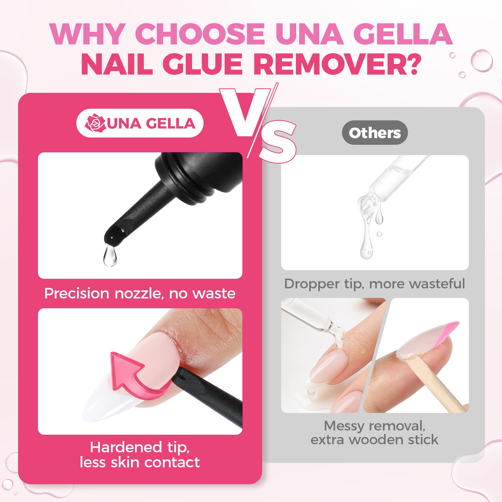 UNA GELLA remover tackles nail glue and quick-dry adhesives efficiently.