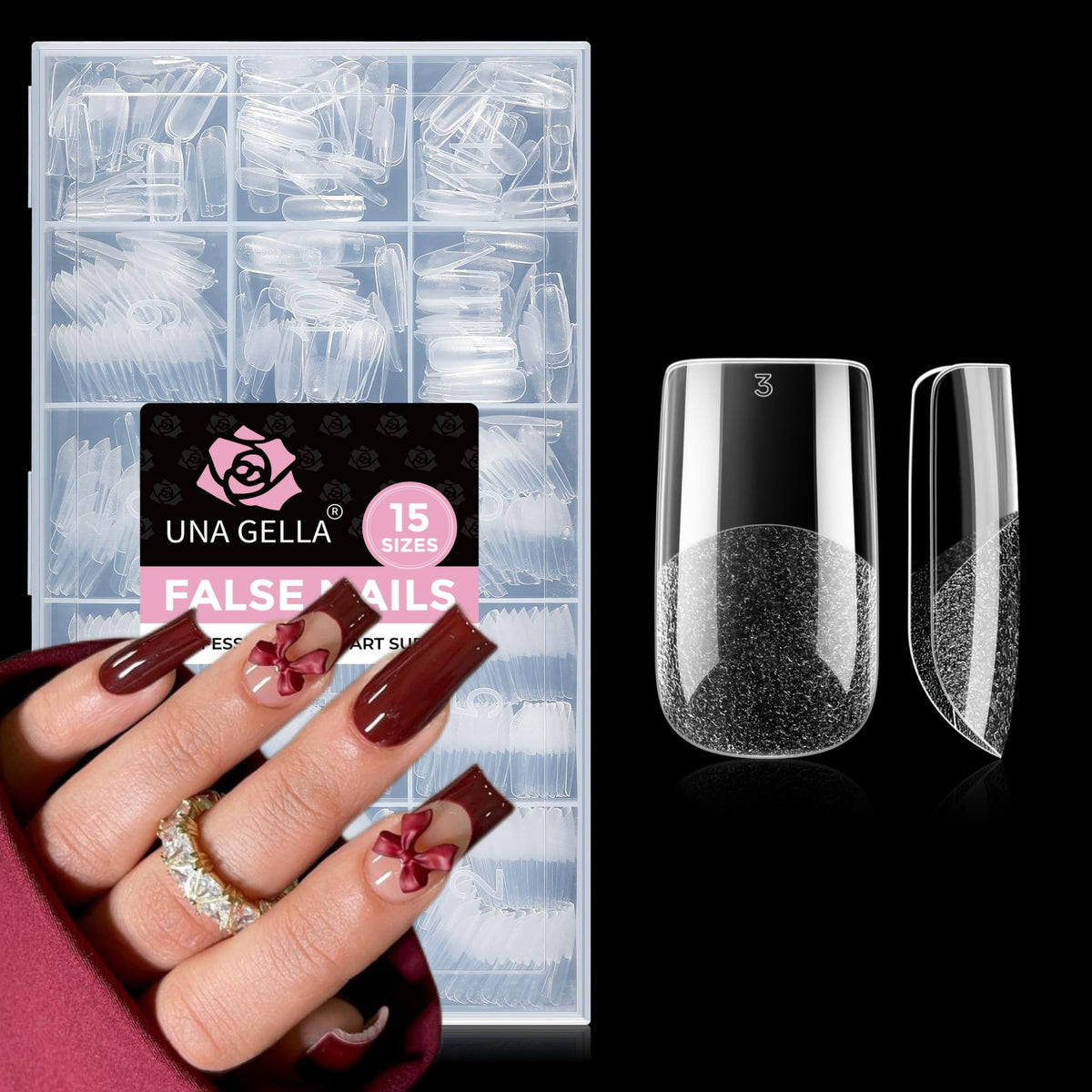 UNA GELLA Nail Tips medianas, forma cuadrada para ajuste preciso sin limar