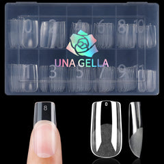 UNA GELLA square nail tips pack—premium compact box for easy at-home extensions.