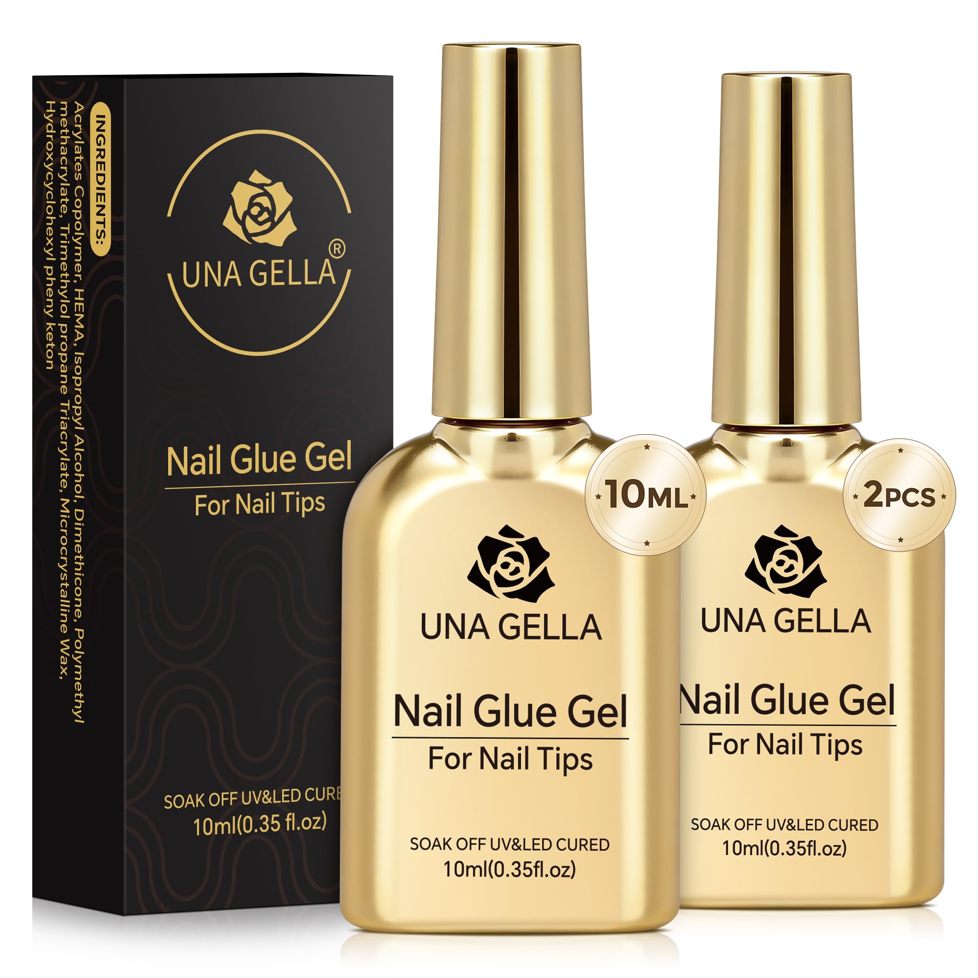 UNA GELLA nine-in-one glue bottle close-up for versatile nail tip and base gel use.