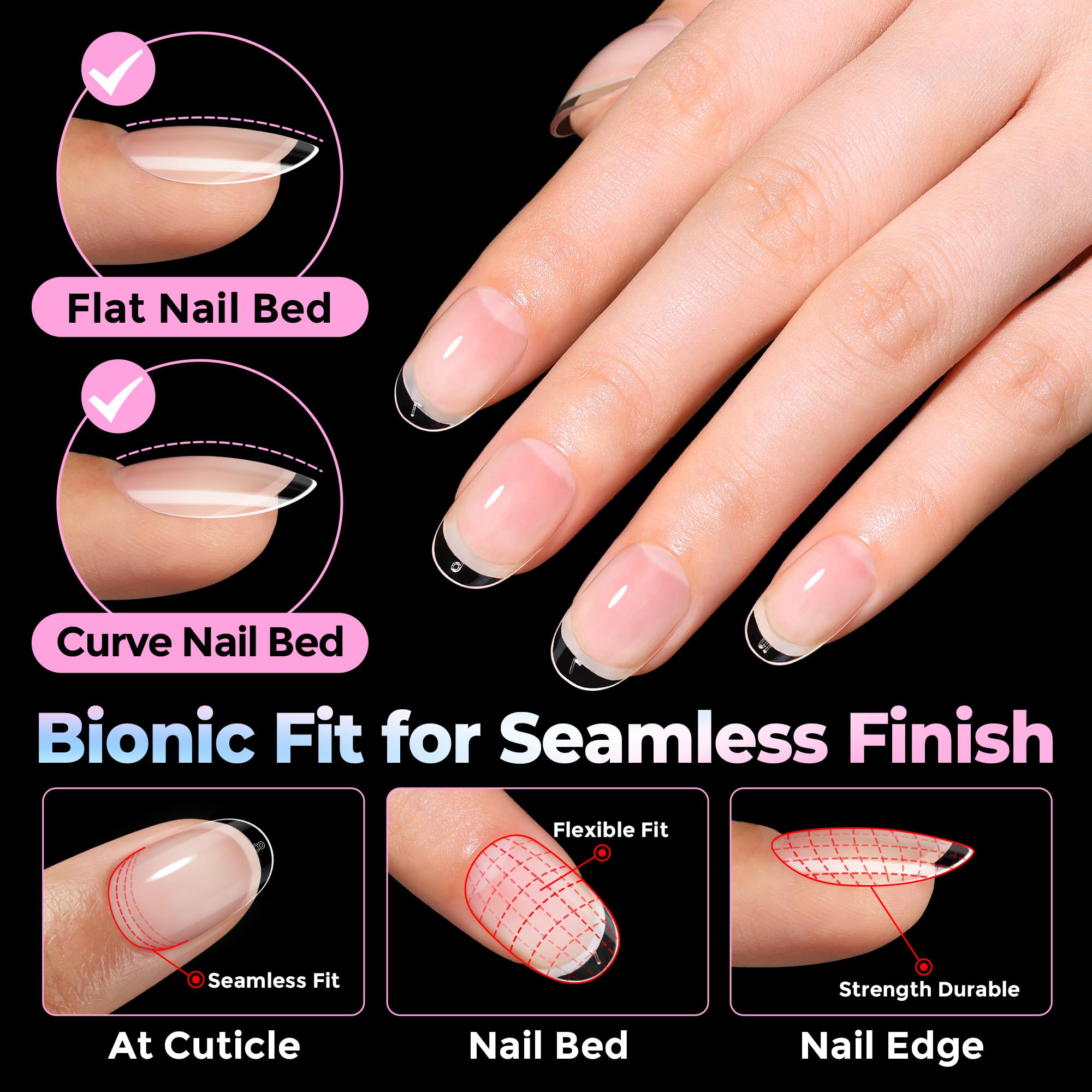 UNA GELLA Clear surface nail tips enable easy color and polish layering