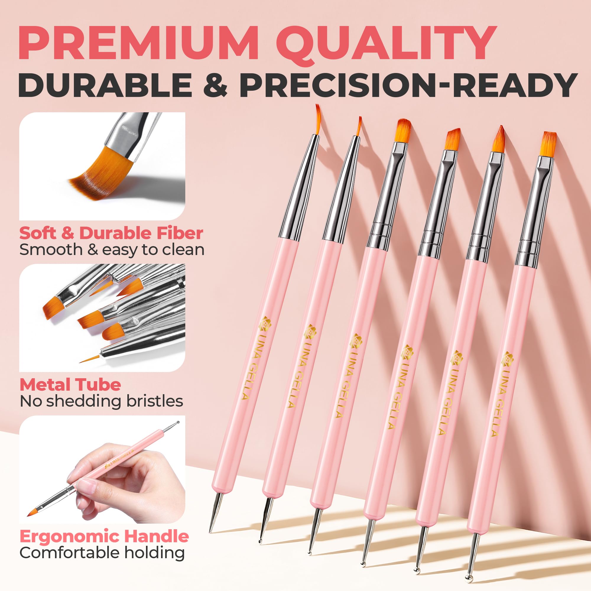UNA GELLA Painting brush in pink supports gradients and fine details.