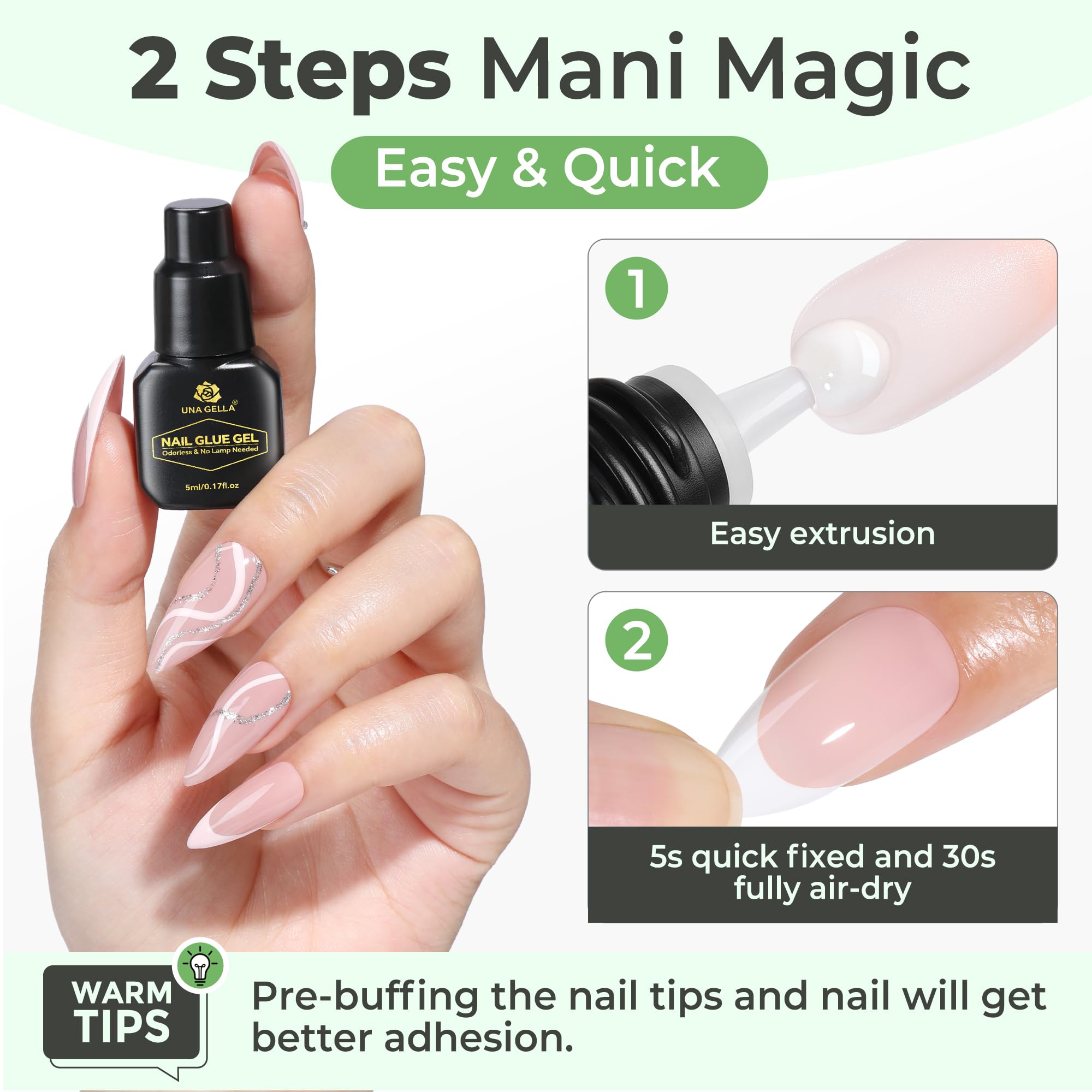 UNA GELLA pegamento gel uñas 5ml, secado rápido sin lámpara UV.