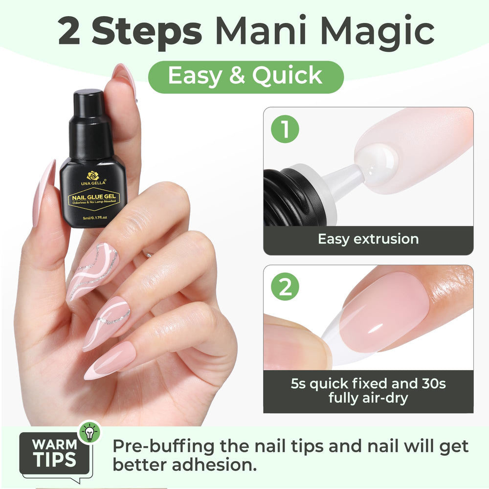 UNA GELLA pegamento gel uñas 5ml, secado rápido sin lámpara UV.