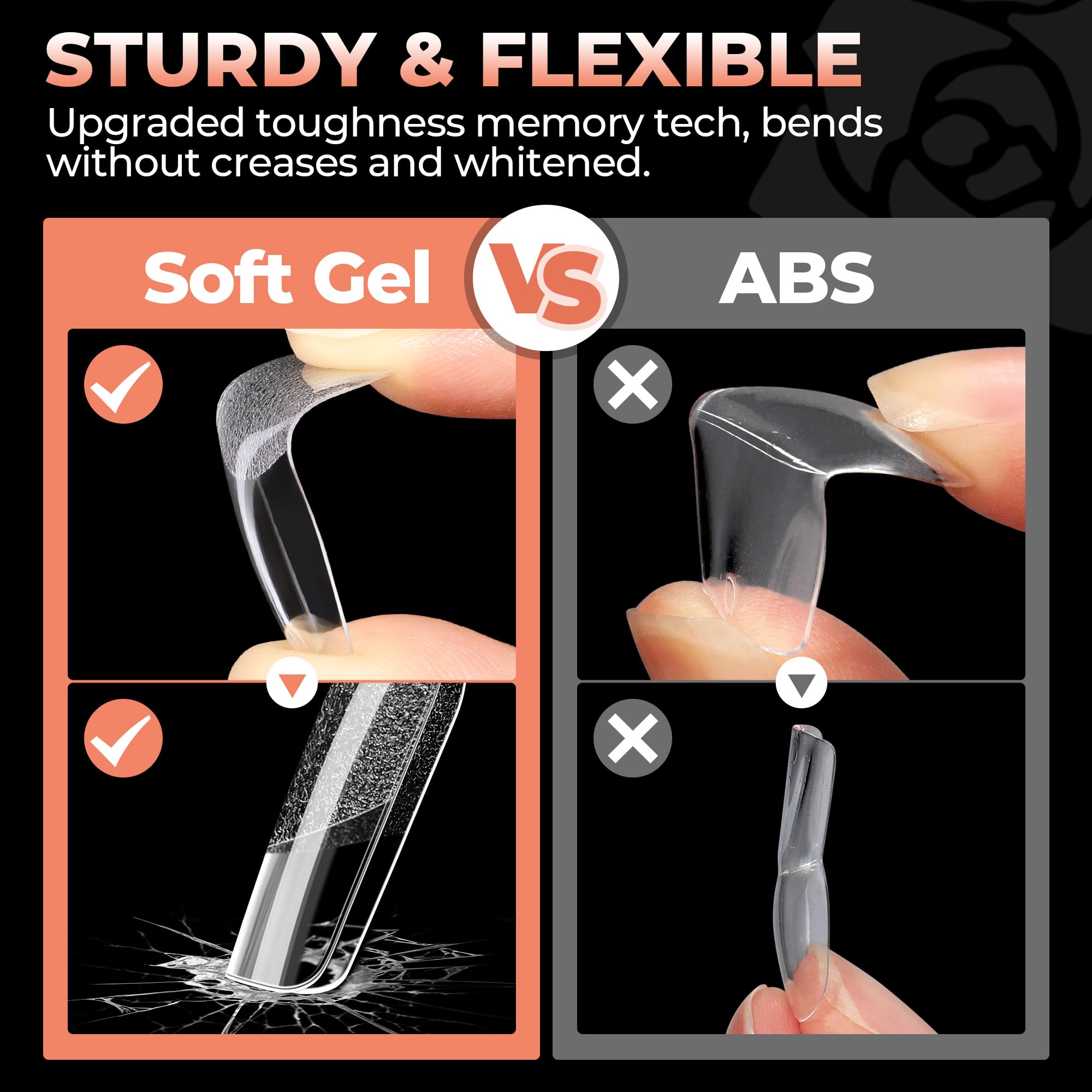 UNA GELLA square tips with flat back edge for comfortable wear.