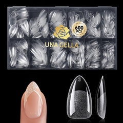 UNA GELLA Puntas almendra cortas en caja, ideal para iniciar un kit de uñas en casa.