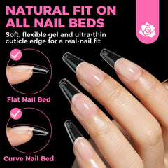 Puntas de uñas UNA GELLA forma ataúd larga, aplicación fácil y rápida.