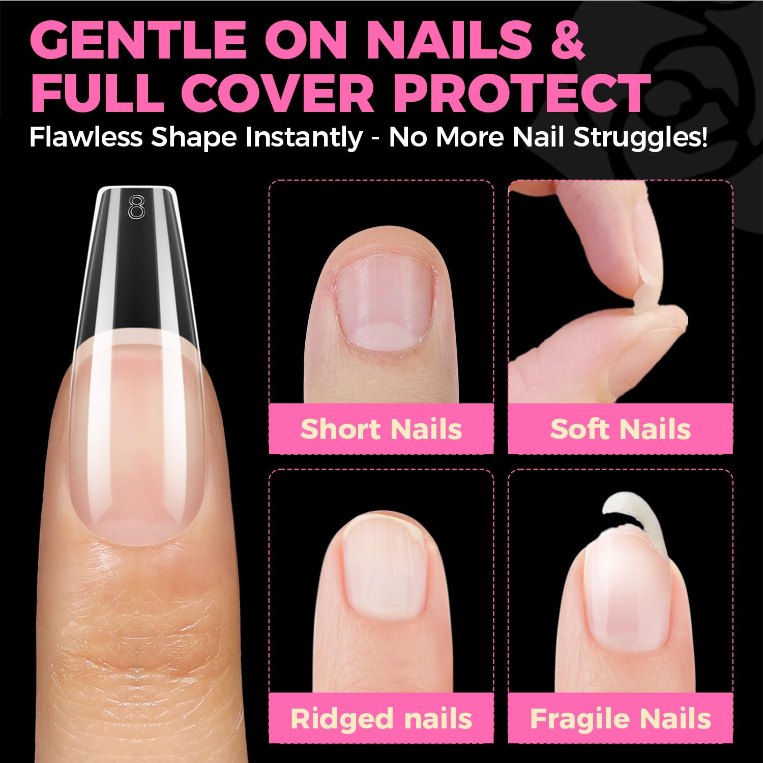 Puntas de uñas UNA GELLA forma ataúd larga, sin olor al usar.