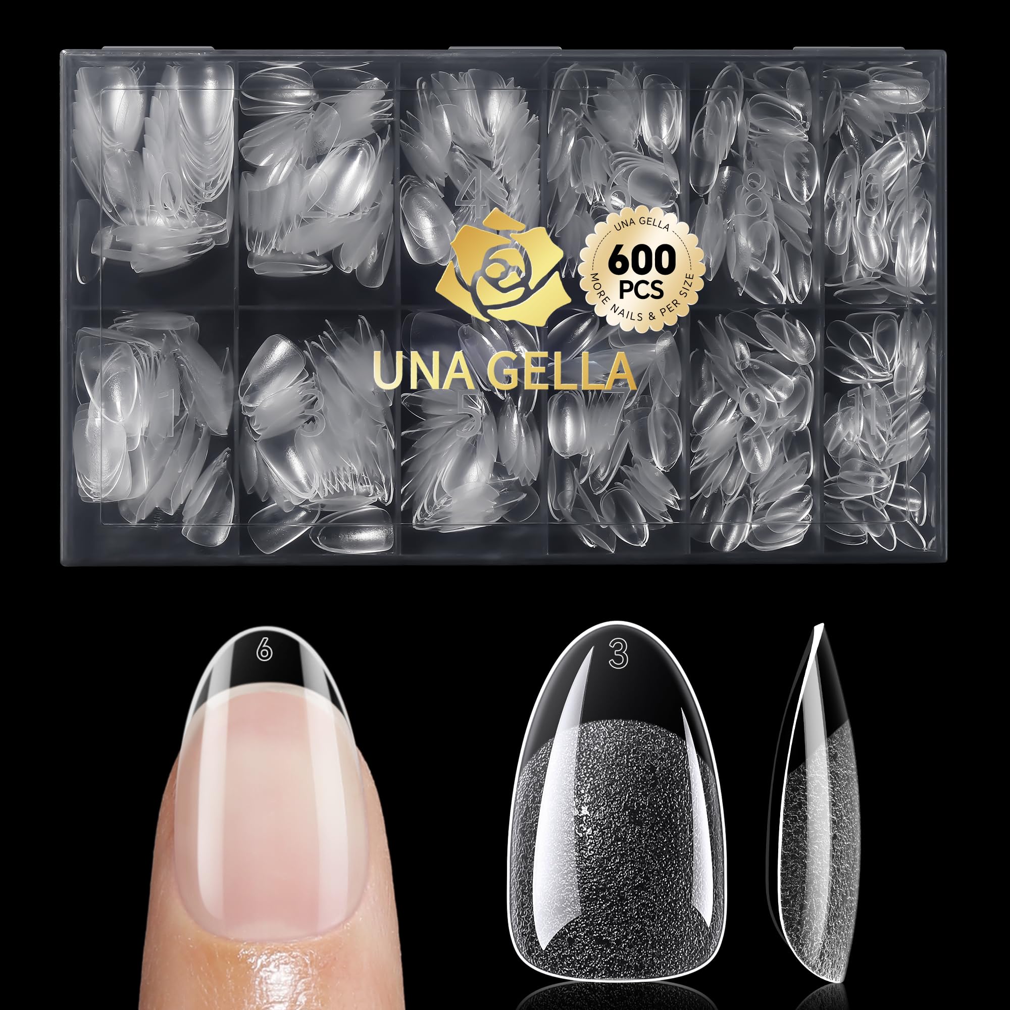 UNA GELLA puntas cortas ovaladas de almendra, claras para extensión limpia.