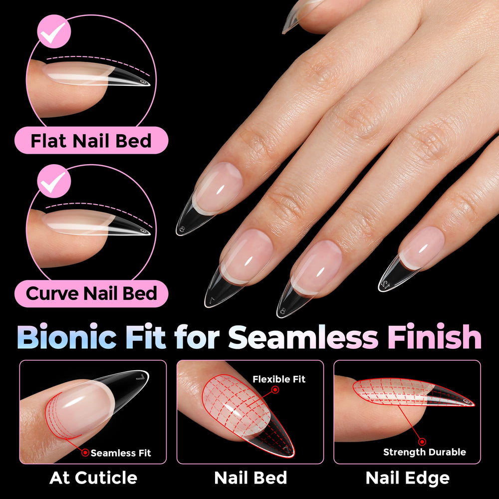 Puntas de gel estileto transparentes UNA GELLA para aspecto natural y coloración