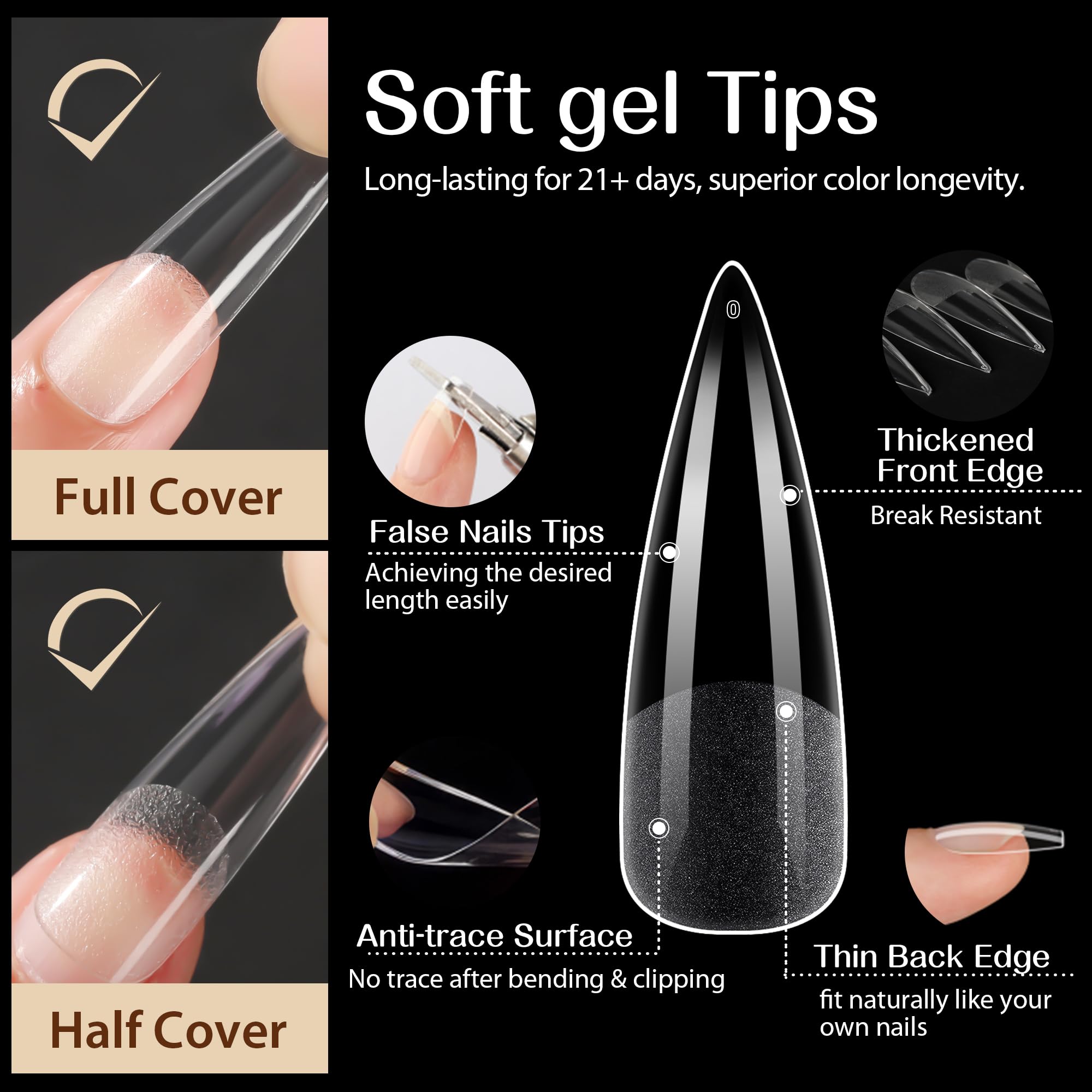 UNA GELLA puntas stiletto transparentes en almacenamiento ordenado