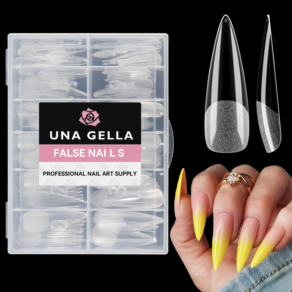 UNA GELLA puntas stiletto transparentes en mano para manicura rápida