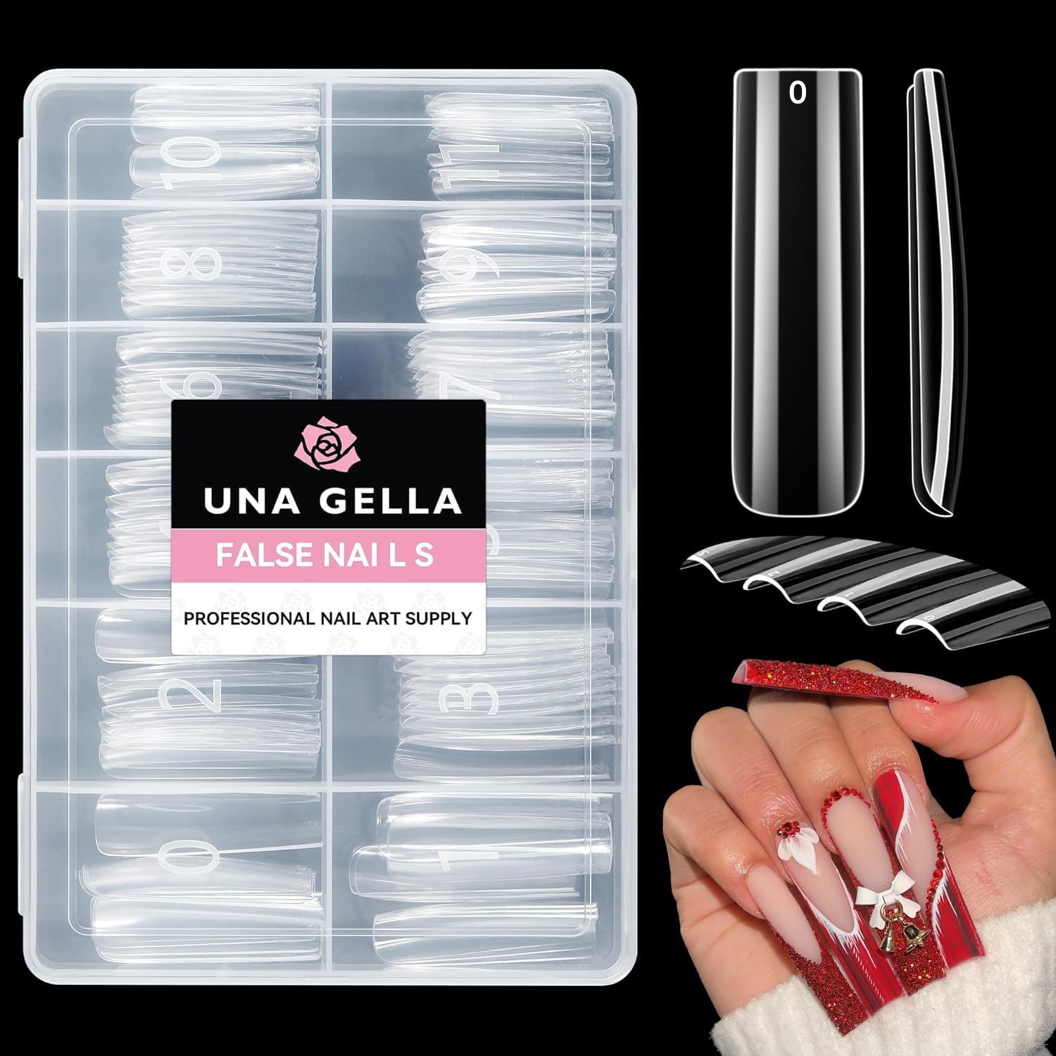 Puntas UNA GELLA cuadradas en caja, aplicación rápida en casa.