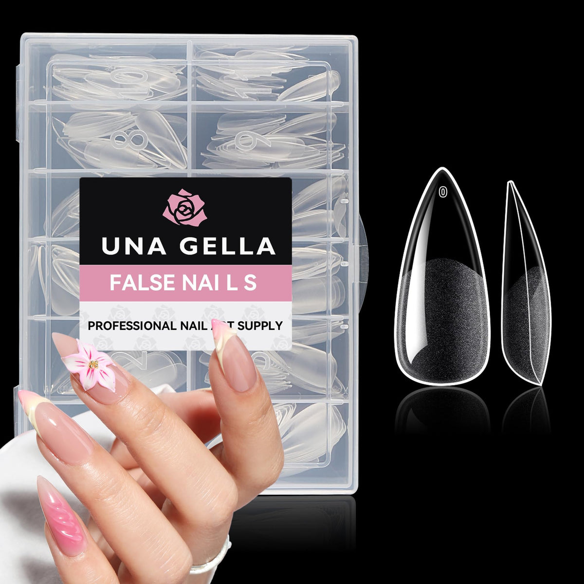 Puntas estileto de UNA GELLA, cobertura media para uñas limpias y rápidas.