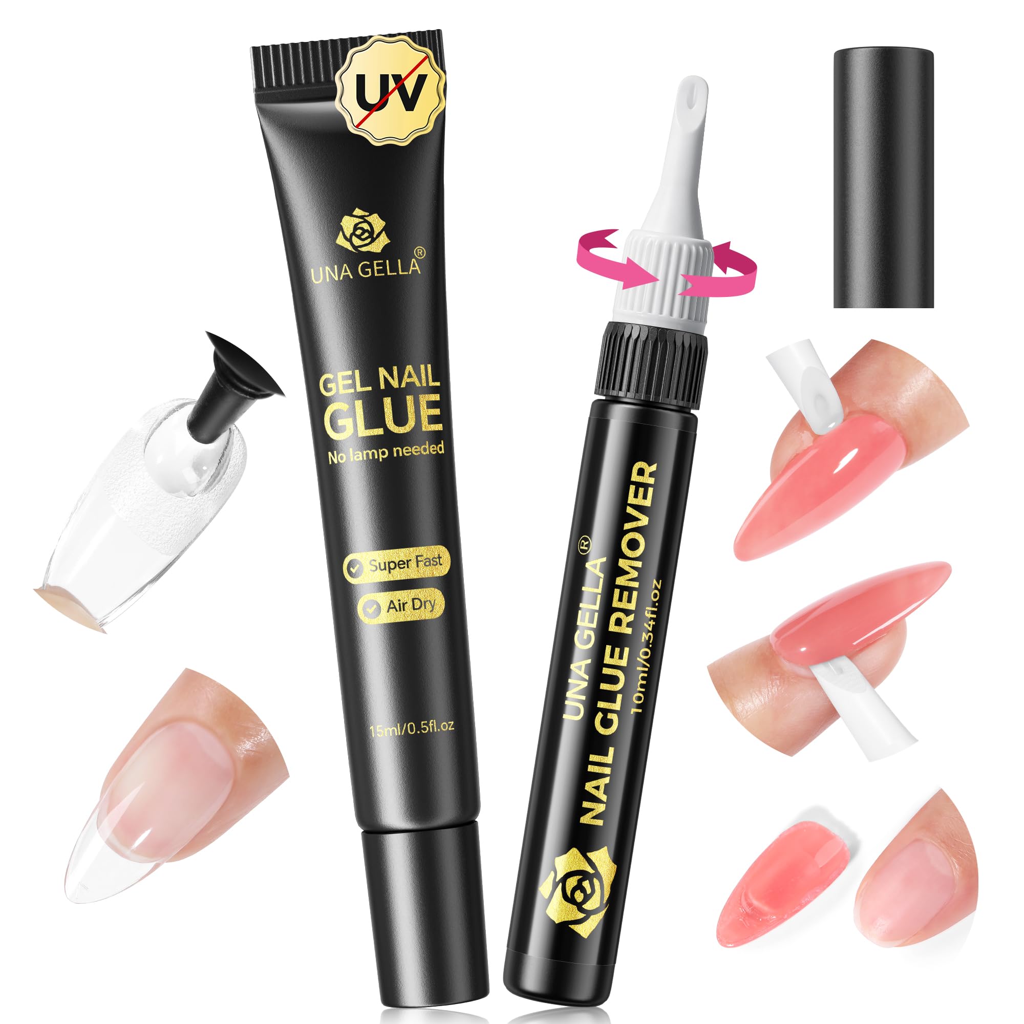 UNA GELLA quick-drying nail glue in action for fast, secure press-on nails.