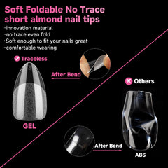 UNA GELLA short almond tips press smoothly with no trace left.