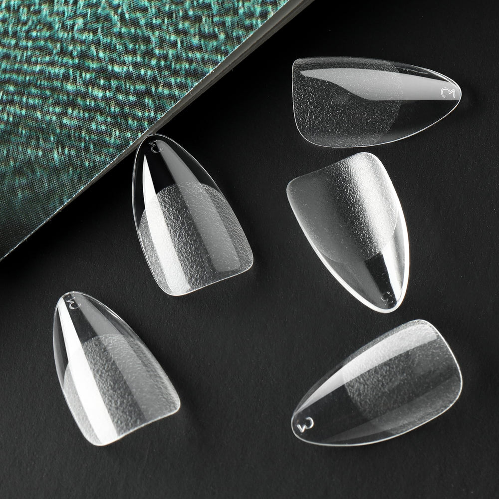 UNA GELLA tips are pre-etched to speed up DIY nail art prep.