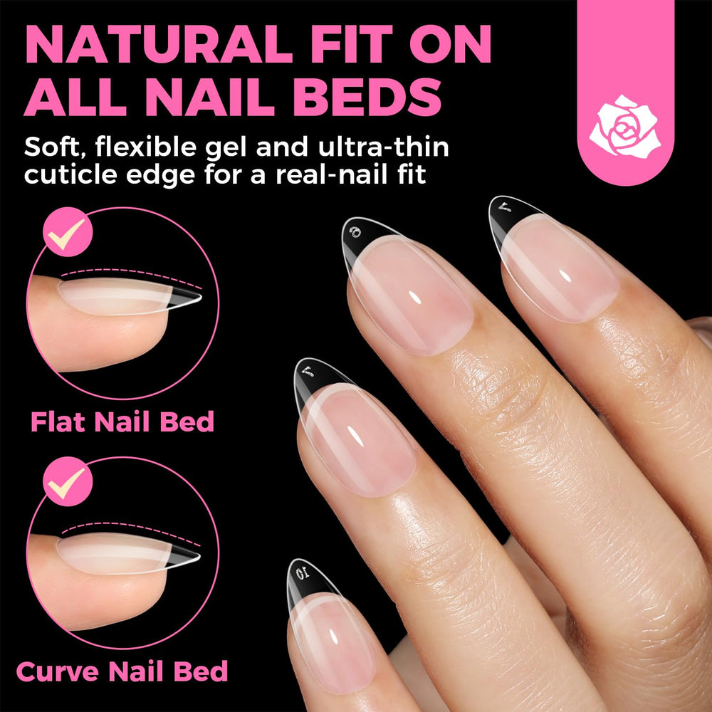 UNA GELLA Short Almond Nail Tips: curva suave facilita la colocación en la uña.