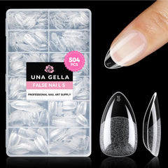 UNA GELLA Short Almond Nail Tips: vista frontal, extensión clara y natural para uñas en casa.