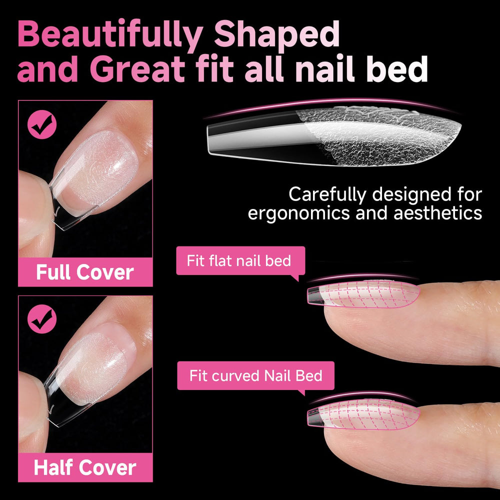 UNA GELLA short coffin tips with clear cover for flawless nail art