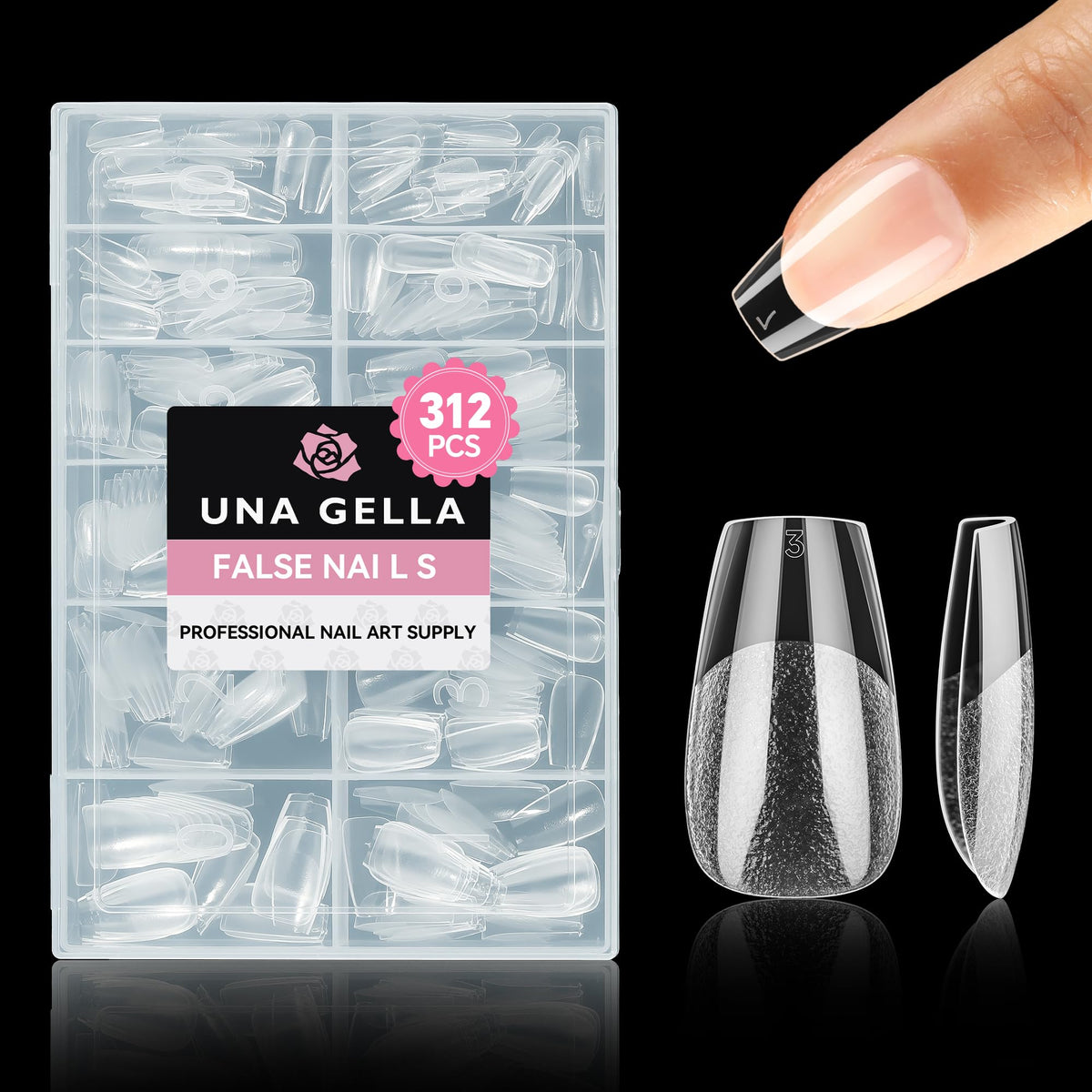 UNA GELLA short coffin tips close-up with inner matte texture for strong adhesion