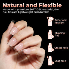 UNA GELLA soft gel tips with matte interior for stronger adhesion.