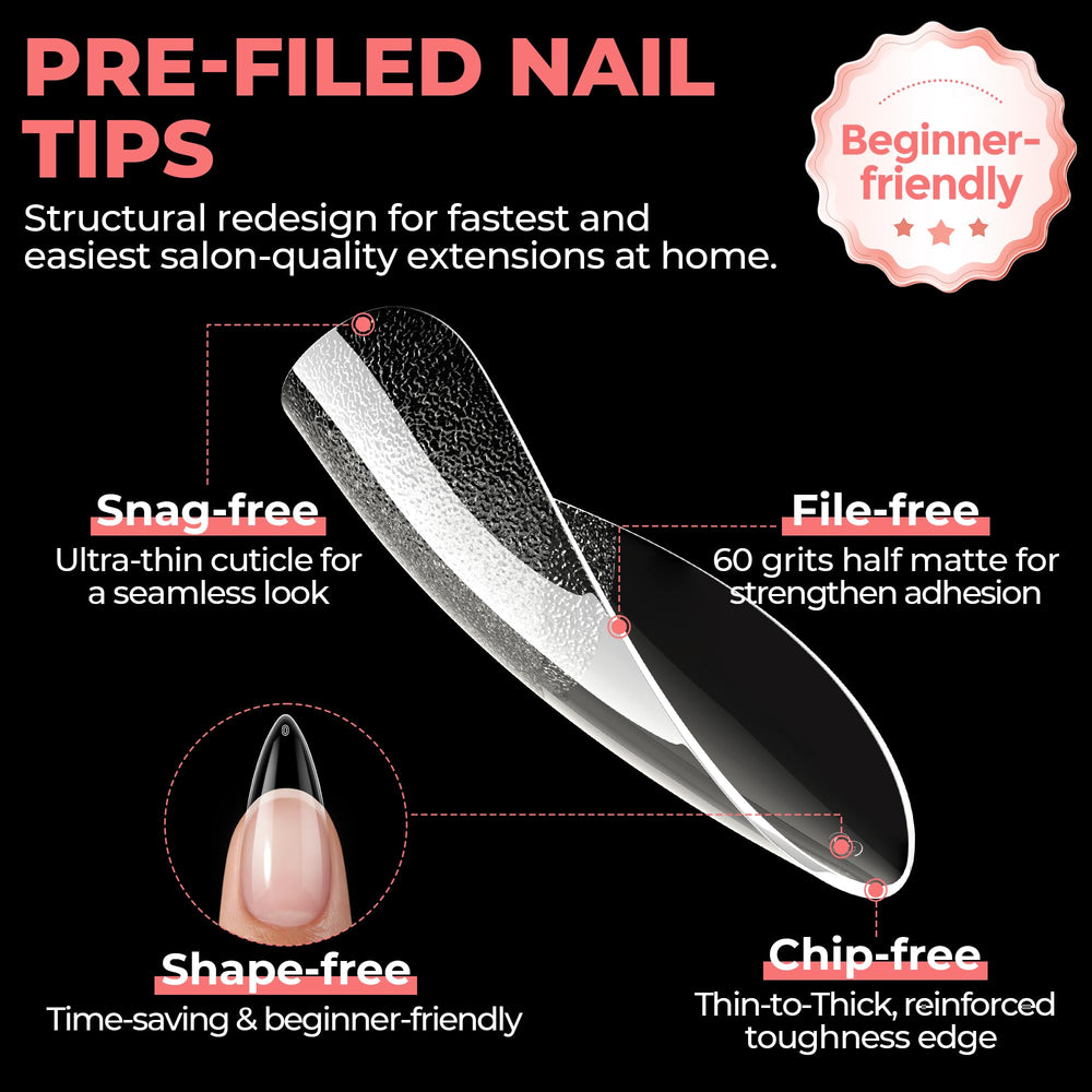 UNA GELLA Stiletto tips compatible with gel polish, acrylics, dip powder, and more