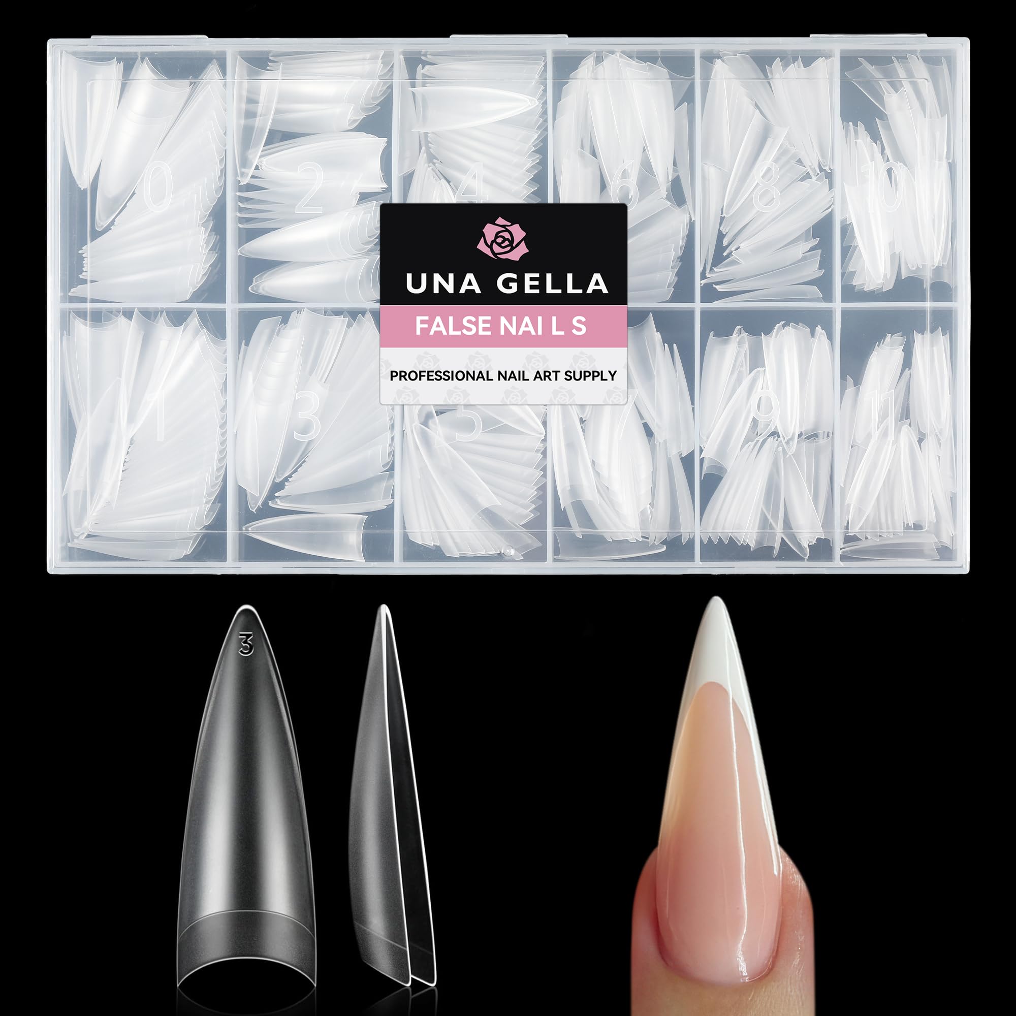 UNA GELLA Stiletto Nail Tips with double-side matte outer wall for easy polish application