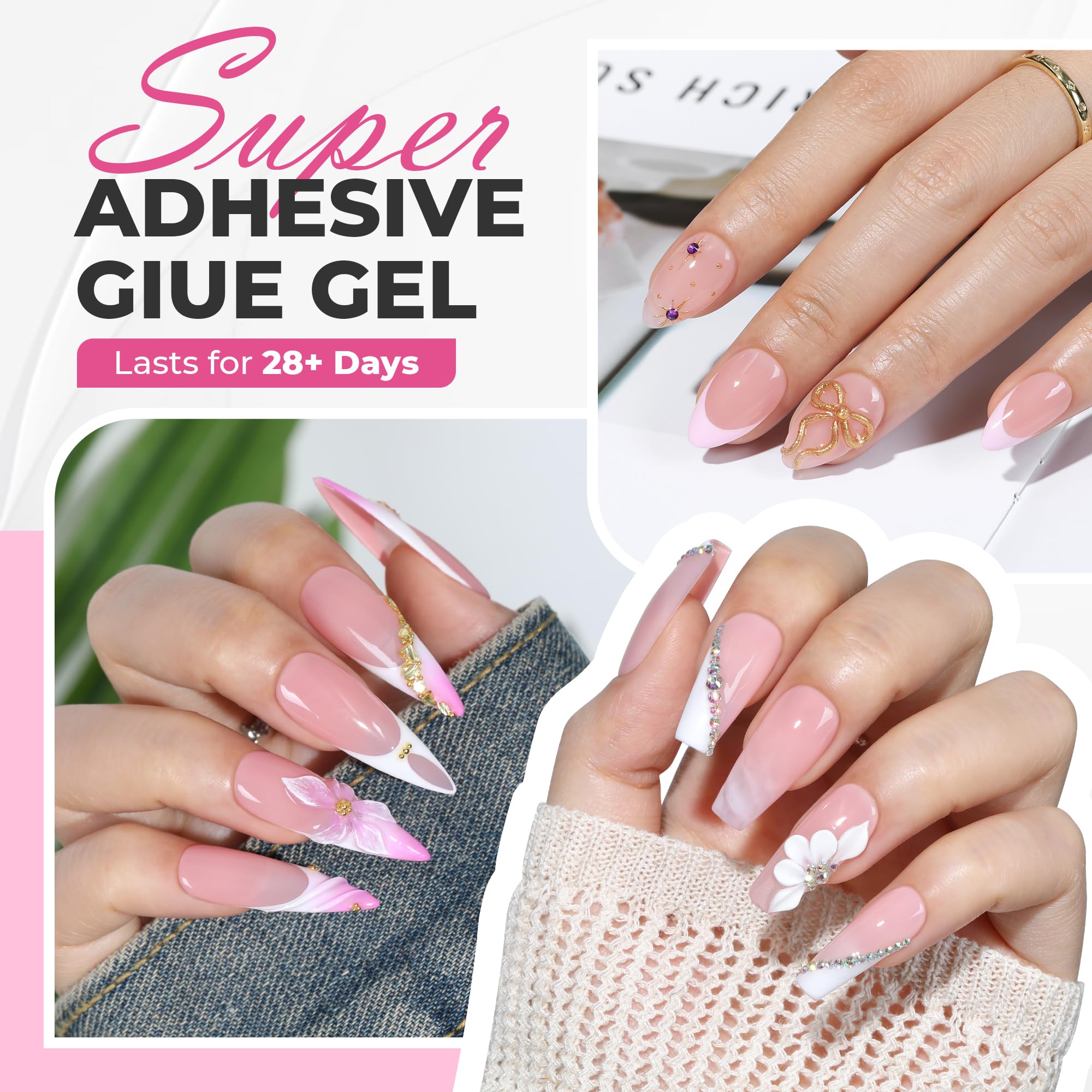 UNA GELLA strong hold visual highlighting 28+ days adhesion.