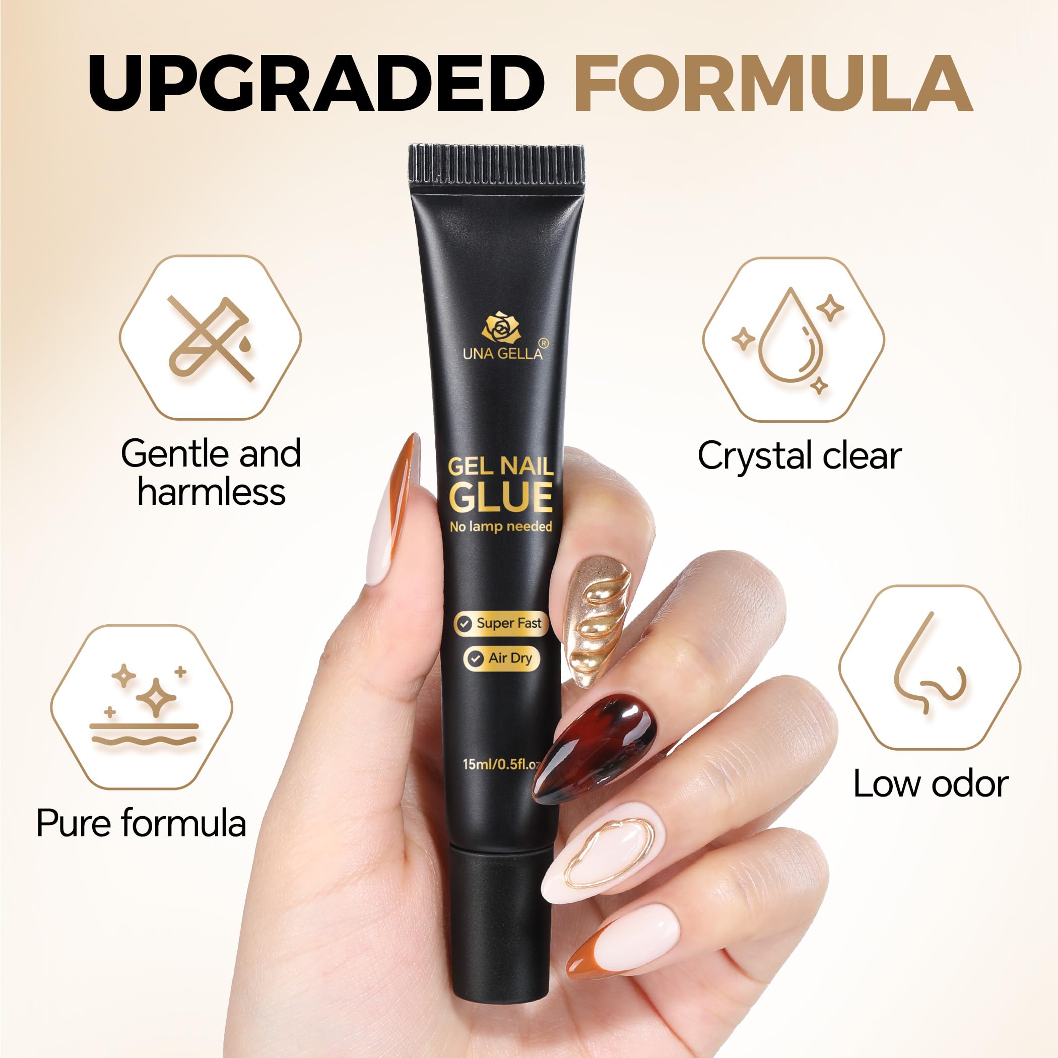 UNA GELLA Strong Nail Glue Gel demonstrating strong adhesion
