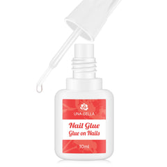 UNA GELLA nail glue bottle top and precision brush for precise application.