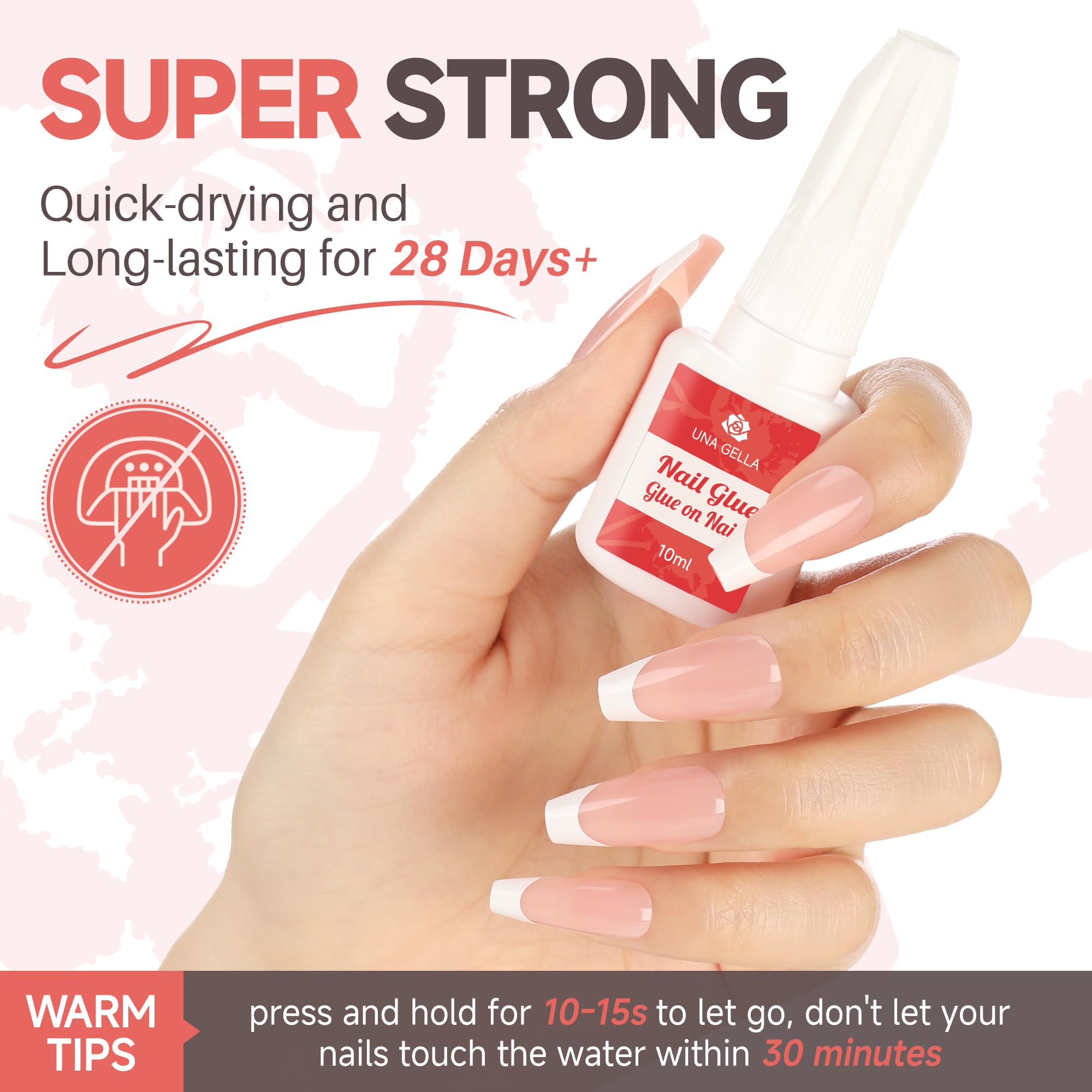 UNA GELLA precision brush enables controlled nail tip adhesion.