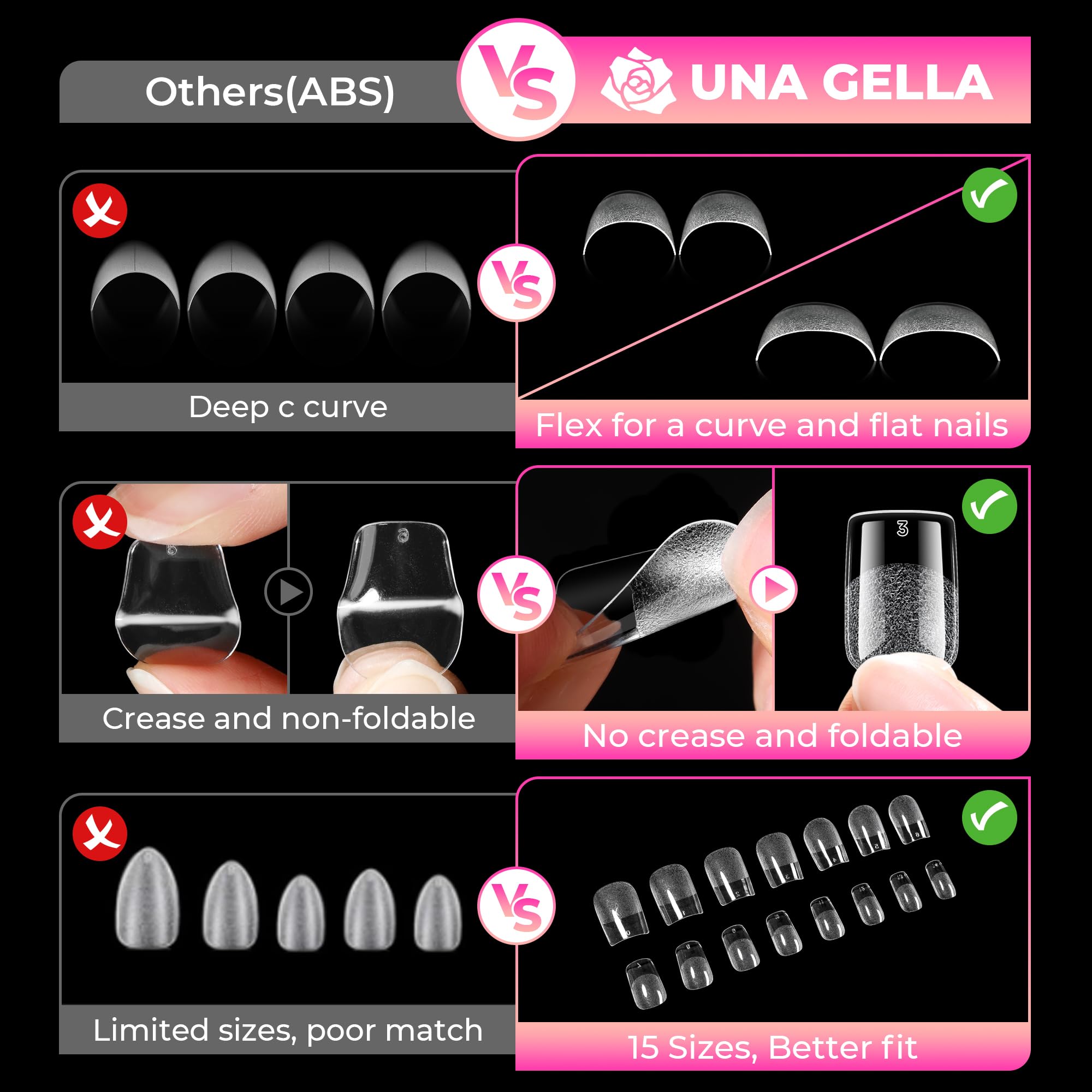 UNA GELLA tapas uñas con borde suave evitan enganches con ropa