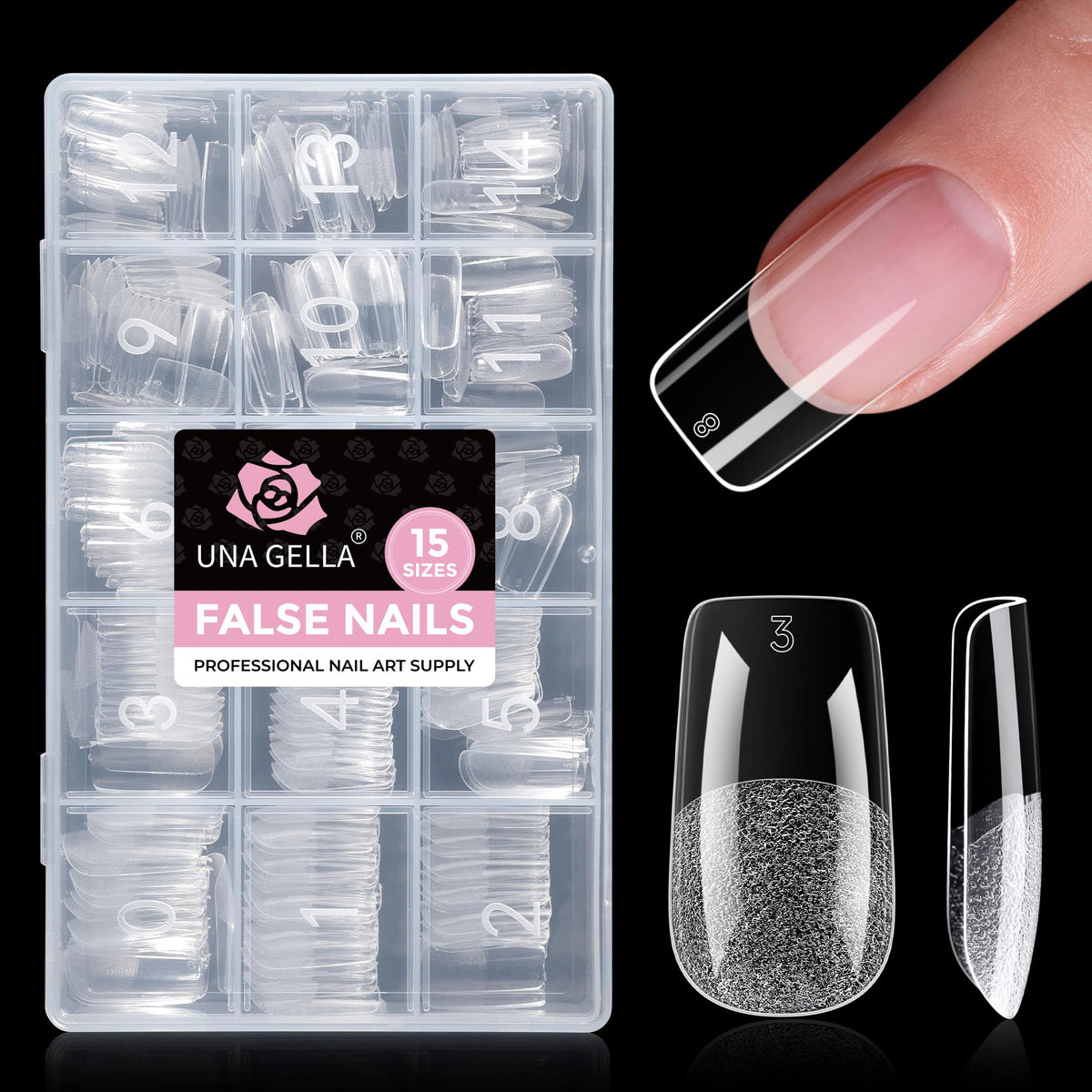 UNA GELLA puntas de uñas cuadradas medianas para ajuste preciso en diferentes lechos.