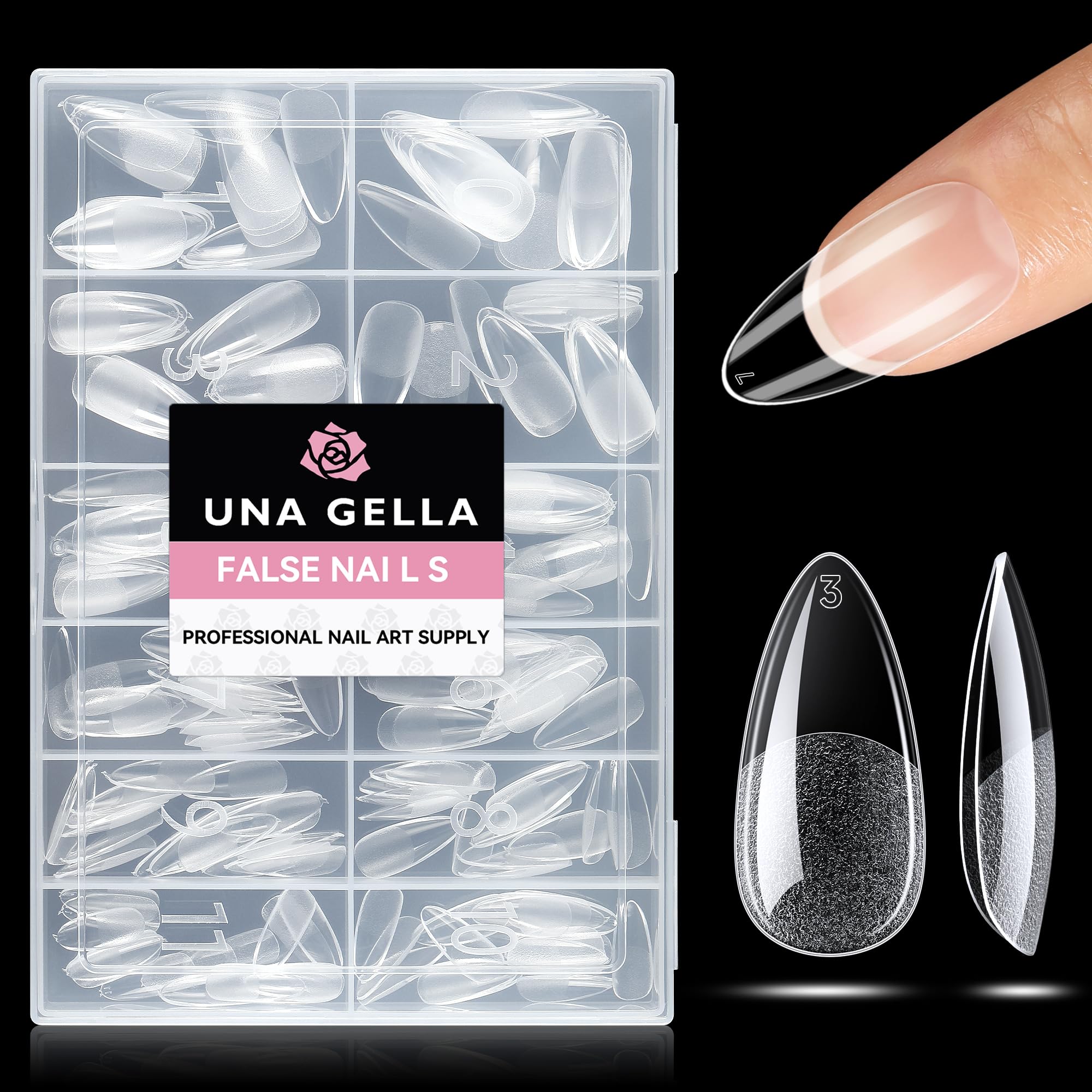 Las puntas UNA GELLA en almendra clara permiten un acabado natural.