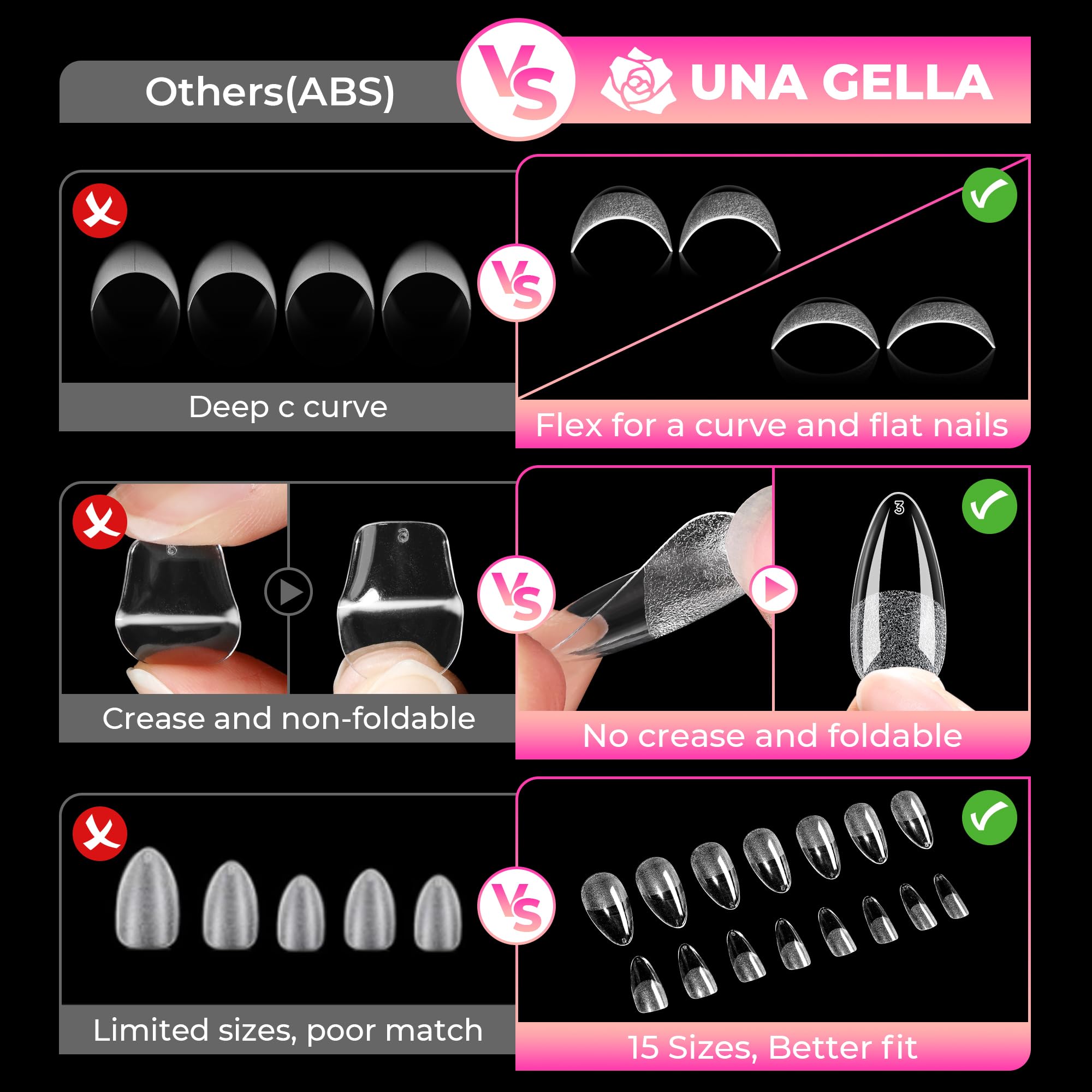 UNA GELLA puntas almendra flexible y resistente a la flexión