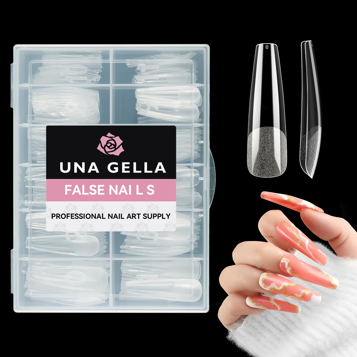 UNA GELLA tips coffin extralargos de gel suave para aplicación rápida en casa