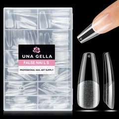 UNA GELLA tips coffin largo claros, extensión limpia y natural para uñas.