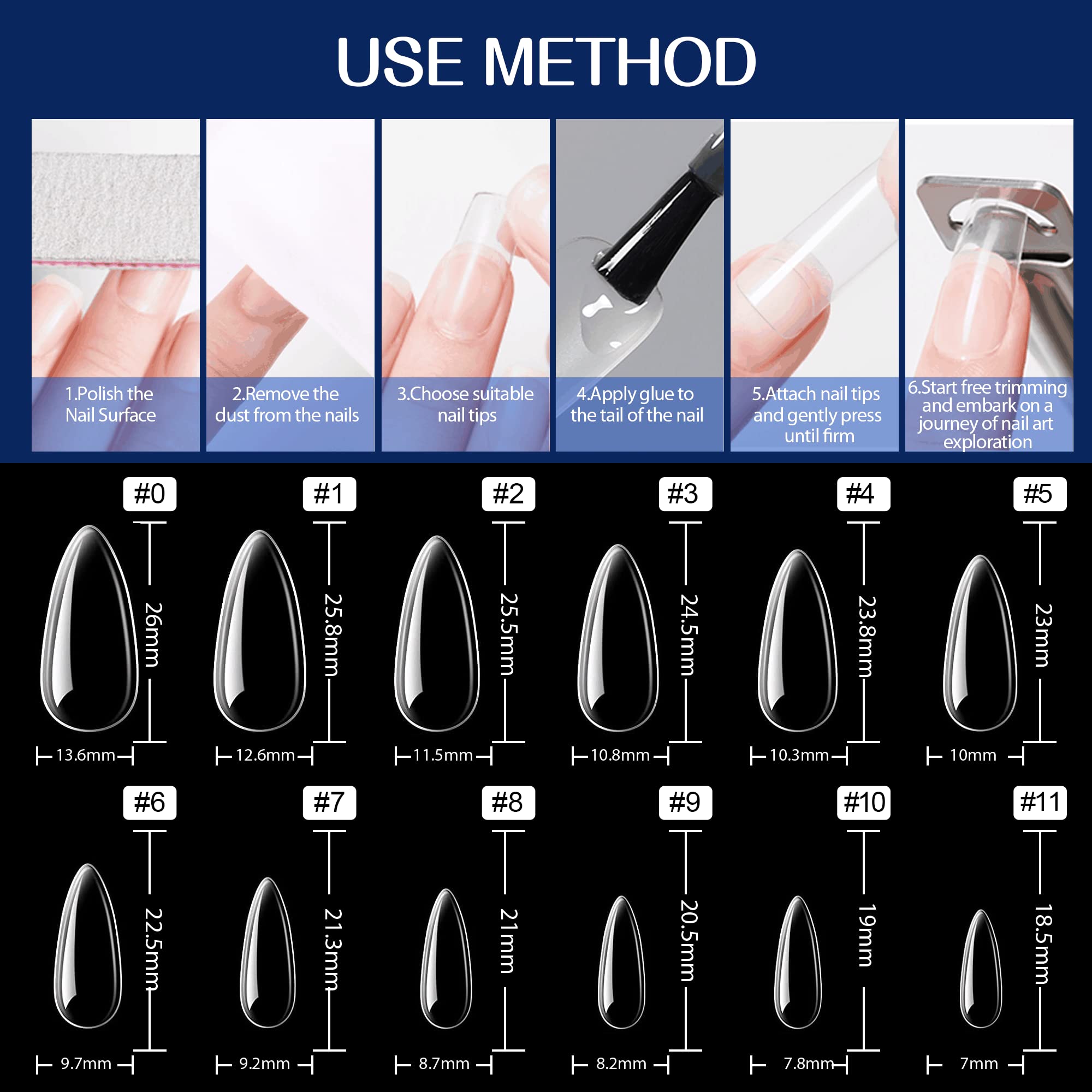 UNA GELLA tips compatibles con gel, polvo de inmersión y acrílico para varios estilos.