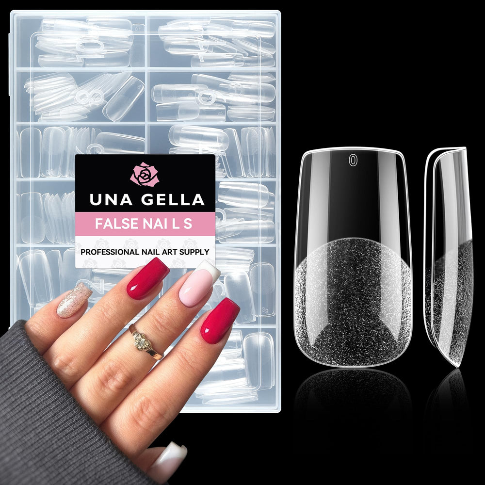UNA GELLA: tips cuadradas de 216 piezas para uñas completas sin marcas.
