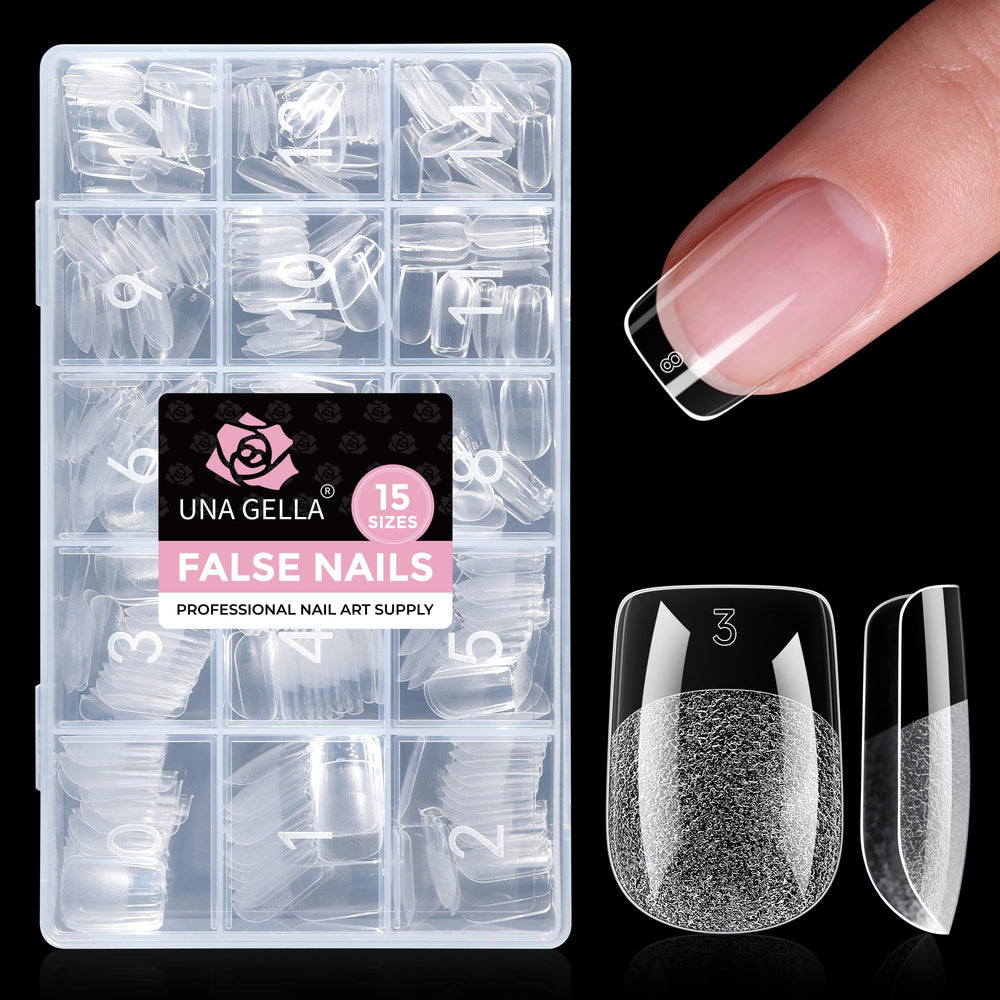 UNA GELLA tips cuadrados corto, ajuste preciso y acabado natural en uñas.